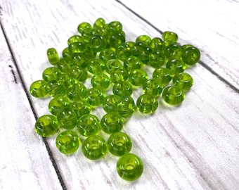 Large hole glass spacer beads for beadable pens, 50g (appox. 50 beads) ~10mm with 3mm hole seed beads, mulitple color options, CLOSEOUT