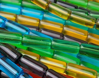 Glass tube beads, large glass spacer beads for necklace or bracelet, transparent glass, jewelry making supplies, pretty beads 14 mm, 20 pcs