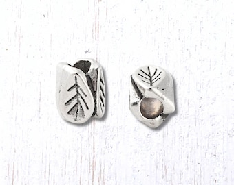 Metal leaf spacer beads, 20 pcs, 7x5mm, 2.5mm hole, tiny antique silver 4-sided leaf beads for jewelry, nesting beads (M0328/6)