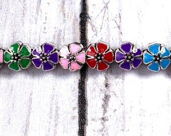 Large hole metal flower beads, alloy assorted color mix enamel floral bead for DIY fairy wand or garden stake, European spacer beads, 20 pcs