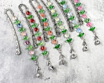 Tulip bookmark for readers, cute Mother's Day gifts for gardeners, April birth flower gift for Mom, beaded book markers for women, book hook