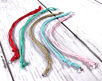 5 adjustable waxed cotton bracelet cords, pre-tied bracelets for use with connector charms, DIY bracelet making supplies