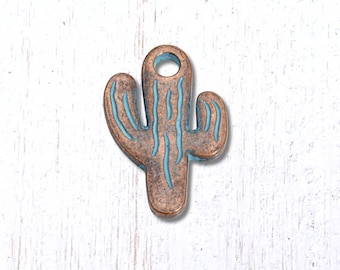 20 patina and antique copper cactus charms, 19.5x13 mm small saguaro pendant with for desert inspired crafts (G0228)