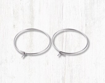 Stainless steel hoops for wine glass charms, 100 pcs, 25mm round wire hoops for seed beads, bulk jewelry making supplies (L0310)