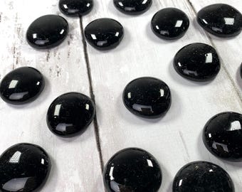 Jumbo opaque black speckled glass gems, glass stones, black mosaic glass, large glass cabochons, unique vase filler, approx. 25mm, 15 pc