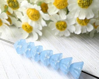20 glass lotus pod flower beads in soft blue, 10.5x6.5 mm, waterlily beads for nature inspired jewelry and crafts (A0005)