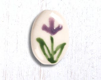 Porcelain beads with flowers, 4 pcs, 19.5x14.5 mm hand-painted oval floral focal beads for beading crafts, 1.4mm hole (C0125)