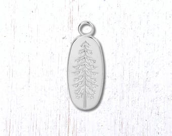 Pine tree charm, 2 pcs, 23.5x9.5mm stamped stainless pendant with evergreen fir tree, minimalist charms for jewelry (L0315)