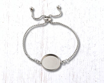 2 bracelet blanks for jewelry making, DIY slider style bracelet making kit w/ glass cabochons, 20mm bracelet base settings (B0090)