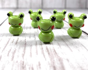 Glass frog beads lampwork beads, green frog beads for jewelry making, lampwork animal beads, unique beads for crafts, DIY frog gifts 5 pcs