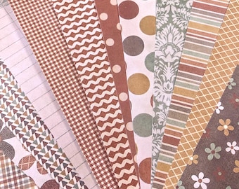 Scrapbook paper bundle, 24 pages warm earth tones boho prints, floral, plaid, stripes, dots patterned paper for card making, 6x6" 12 designs