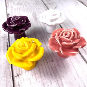 2 garden stake toppers, porcelain rose drawer knobs/pulls, for DIY fairy garden wand, 4 color choices (C0115)