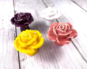 2 garden stake toppers, porcelain rose drawer knobs/pulls, for DIY fairy garden wand, 4 color choices (C0015)