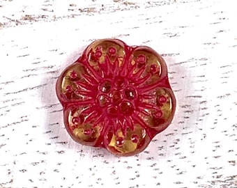 20 pcs Czech glass amber red wash flower beads, 13.5mm boho floral beads for jewelry, wild rose glass beads, anemone flower beads (A0062)