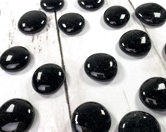 Large opaque black speckled glass gems, 15 pcs, approx. 25mm glass stones, black mosaic glass, large glass cabochons (E0202)