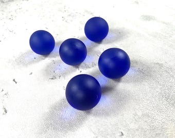 Blue sea glass style marbles, 5pcs, +/-24mm cultured sea glass orbs for coastal decor, games, jewelery, vase filler