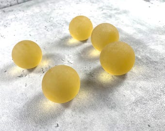 Yellow sea glass style marbles, 5 pc, approx. 28mm solid glass spheres, tumbled sea glass style orbs, frosted glass coastal decor (I0261)