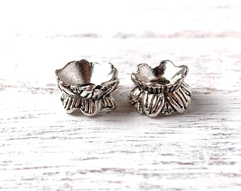 50 pcs double-sided bead caps, antique-style lotus flower, fit 8-10mm beads, spacer beads for beadable pens, 9x5mm, 2mm hole (M0330/3)