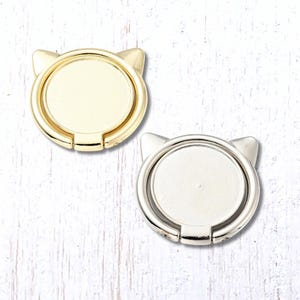 Cat ears cell phone ring grip, blank for crafts, adhesive cell phone stand, cabochon bezel tray for resin crafts, DIY cat lover gift (B0084)