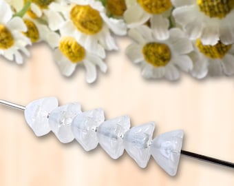 20 glass lotus pod flower beads in translucent white, 10.5x6.5 mm, waterlily beads for nature inspired jewelry and crafts (A0005)