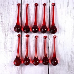10 red chandelier crystals, glass raindrops for wedding centerpiece, glass ornament for holiday home decor, sun catcher, +/- 100mm/3.9 inch