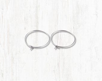 Stainless steel hoops for wine glass charms, 100 pcs, 25mm round wire hoops for seed beads, bulk jewelry making supplies