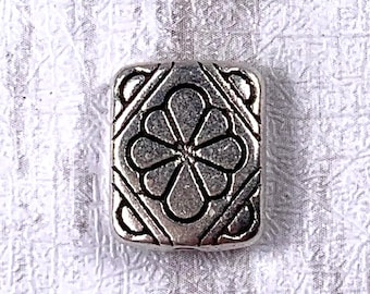 Metal flower spacer beads, 12mm flat rectangle alloy beads with 1.6mm hole, antique silver colored layering beads for jewelry making, 10 pcs