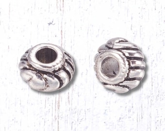 Metal rondelle spacer beads, 6mm large hole spacer beads with 2.3mm hole for beadable blanks and jewelry, antique silver color, 45 pieces