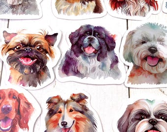 Dog sticker pack, set of 51 stickers in various dog breeds, yorkies, doodles, dog lover accents for bujo, cards, scrapbook, and junk journal
