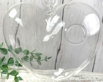 Hanging blown glass heart vase, keepsake bottle, plant propagation heart, DIY wish bottle, glass blank for crafts, heart shaped glass vase