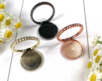 Cell phone ring grip, customizable blank for crafts, adhesive alloy cell phone stand, cabochon bezel tray for resin projects, DIY tech gift