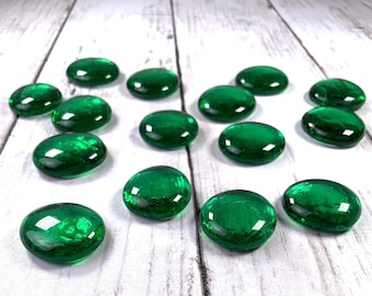 Large green glass gems, 15 pc, approx. 25mm glass garden stones, green mosaic glass, large glass cabochons, unique table scatter