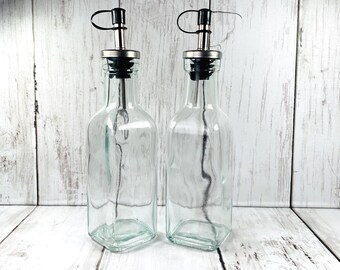 Pair of glass oil and vinegar cruets, glass bottle blanks for crafts, DIY soap dispensers, blanks for vinyl, glass for engraving, DIY gifts