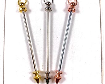 10 beadable blank bars, add a bead posts, easy beading craft for adults, use for keychains, bookmarks, ornaments, 3.25" long, 2.1mm post