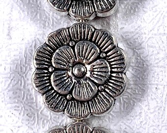 Metal flower spacer beads, floral beads for bracelets, alloy nature beads for jewelry, antique silver spacers 11x4 mm, 1.2mm hole, 20 pcs