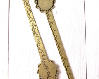 10 floral ruler bookmark blanks, ~5.25" vintage style bronze finish metric ruler with 20mm tray, DIY bookish gifts, craft night idea (B0094)