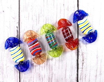 Glass candy pendants for necklace, 5 pcs, approx. 55x25mm glass candy ornaments, old fashioned candy charms (A0006)