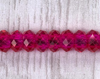Large hole pink glass faceted beads, hot pink faceted no metal core for DIY fairy wand or garden stake, European glass sparkly beads 10 pc