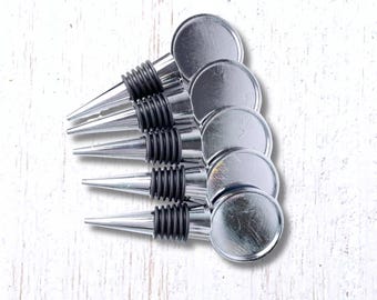 Set of 5 bottle stopper cabochon trays, approx. 4.2" wine bottle stopper with 36mm cab bezel setting, DIY hostess and wedding gifts (B0101)