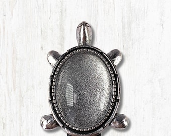 Clip bookmarks with turtle, 5 bookmark trays with glass cabs, turtle or ocean theme party favors, crafting blanks for craft nights (B0093)