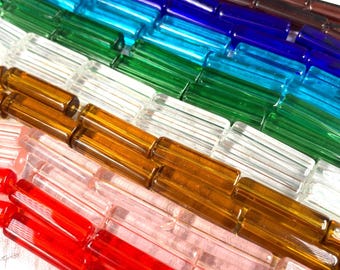 Rectangle glass tube beads, 38 pcs, 20mm large transparent glass spacer beads for jewelry making and beading crafts, CLOSEOUT (A0056)