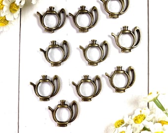 10 teapot bead frames, metal open bead frame embellishments, fits 10mm round beads, DIY tea kettle earrings, fun bead accents, 20x23mm