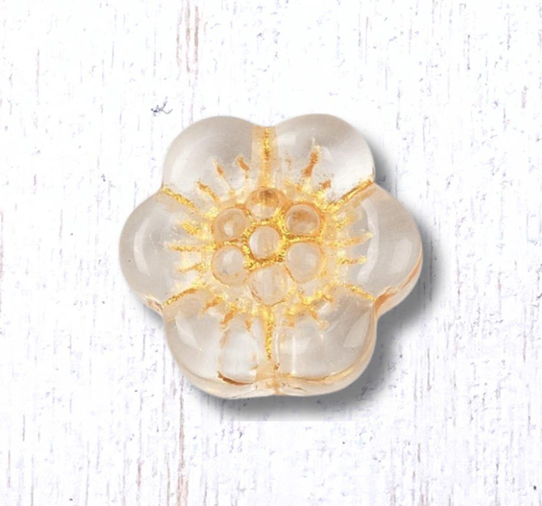 Glass Flower Beads With Gold Wash, 20 Pcs, 14x4.5mm Clear With Gold ...