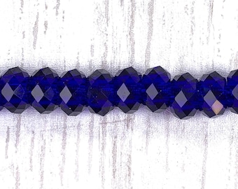 Large hole blue glass faceted beads no metal core, 10 pcs 13.5x7.5 mm, European beads (C0122)