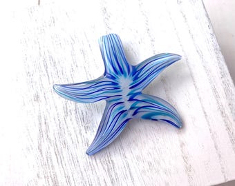 Glass starfish pendant for necklaces, 3 pcs, 52x50mm lampwork charms for jewelry, car charms, bag charms, beachy ocean themed crafts (A0029)