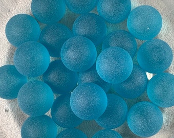 Turquoise sea glass marbles for crafting, tumbled glass vase filler orbs, aqua frosted glass for beachy jewelry, coastal home decor, 25 pc