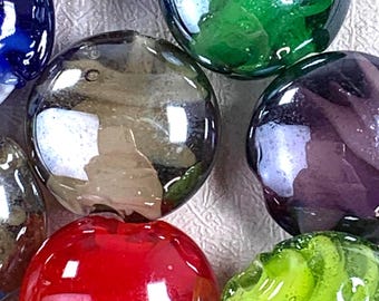 Pearlized lentil lampwork glass beads, ~14mm with 1.5mm hole, 12 flat round glass beads in assorted colors, jewelry making supplies (A0031)