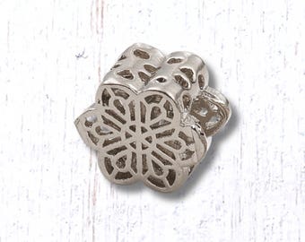 Large hole metal flower beads, alloy beads for DIY fairy wand or garden stake, European silver spacer floral bead for bracelets, 10 pcs