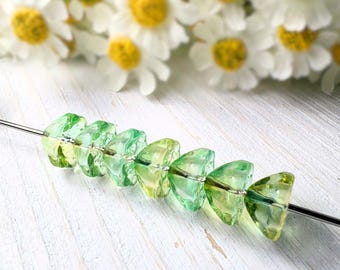 20 glass lotus pod flower beads in yellow green ombre, 10.5x6.5 mm, waterlily beads for nature inspired jewelry and crafts (A0005)