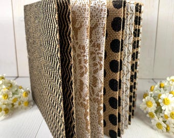 Printed burlap paper pad, 16 6x6" burlap sheets with paper backing with stripes, dots, chevrons, for junk journals, scrapbooking, cards